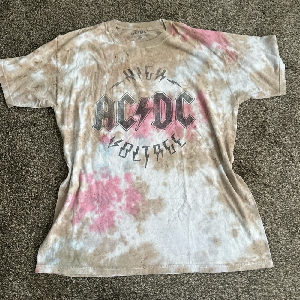 AC/DC Tie-Dye T-Shirt - Pink, Brown, Cream